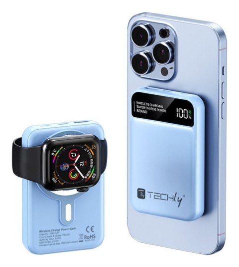 Techly I-CHARGE-10LCDBL bank mocy Litowo-polimerowy (LiPo) 10000 mAh Bezprzewodowe ładowanie Niebieski