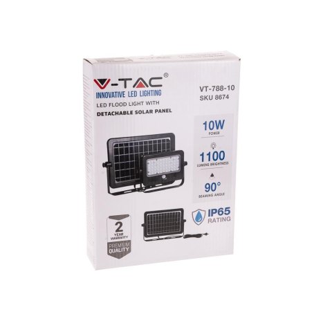 Projektor LED solarny V-TAC 10W USB czarny IP65 VT-788-10 4000K 1100lm
