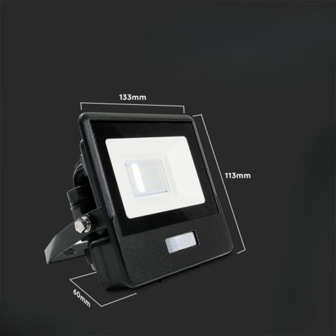 Naświetlacz LED SMD 10W z Czujnikiem Ruchu Barwa 4000K, Obudowa Czarna - V-TAC