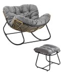 Nowoczesny fotel bujany skandynawski kokon szary z podnóżkiem