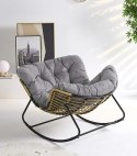 Nowoczesny fotel bujany skandynawski kokon szary z podnóżkiem