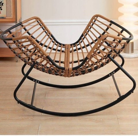 Nowoczesny fotel bujany skandynawski kokon szary z podnóżkiem