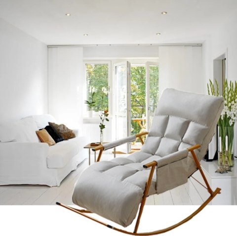 Pojedynczy fotel bujany ze złotą metalową podstawą - Biały