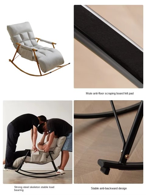 Pojedynczy fotel bujany ze złotą metalową podstawą - Biały