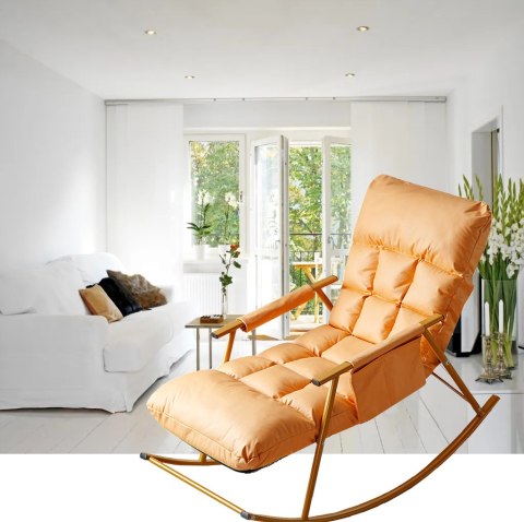 Pojedynczy fotel bujany ze złotą metalową podstawą - Pomarańczowy