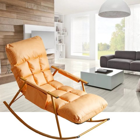 Pojedynczy fotel bujany ze złotą metalową podstawą - Pomarańczowy