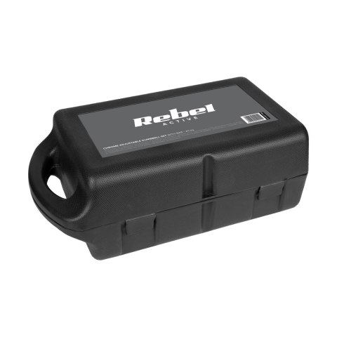 Hantle żeliwne chromowane regulowane w walizce z gryfem, zestaw 20kg REBEL ACTIVE