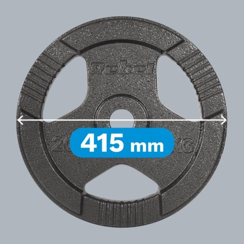 Obciążenie żeliwne olimpijskie 20kg, otwór 51mm, talerz z uchwytami, REBEL ACTIVE