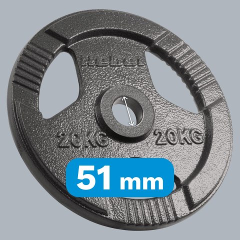 Obciążenie żeliwne olimpijskie 20kg, otwór 51mm, talerz z uchwytami, REBEL ACTIVE