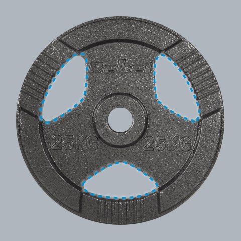 Obciążenie żeliwne olimpijskie 25kg, otwór 51mm, talerz z uchwytami, REBEL ACTIVE