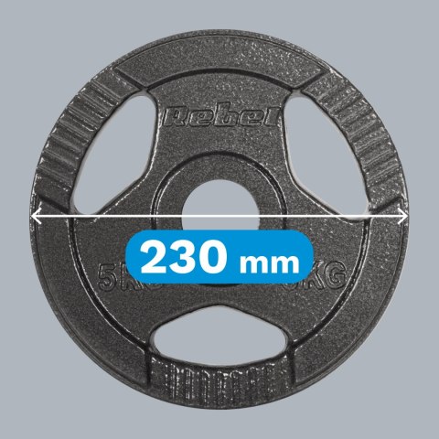 Obciążenie żeliwne olimpijskie zestaw 4x5kg, otwór 51mm, talerz z uchwytami, REBEL ACTIVE