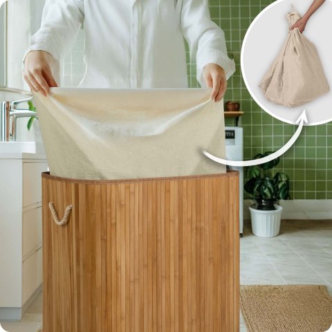 Bambusowy kosz na pranie bieliznę z pokrywą 100 l Massido