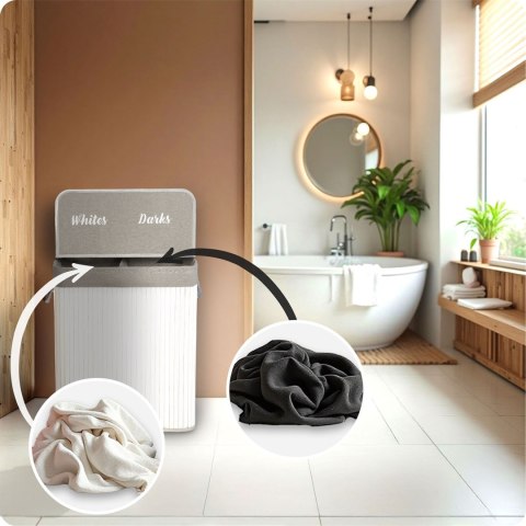 Bambusowy kosz na pranie bieliznę z pokrywą 100 l Massido