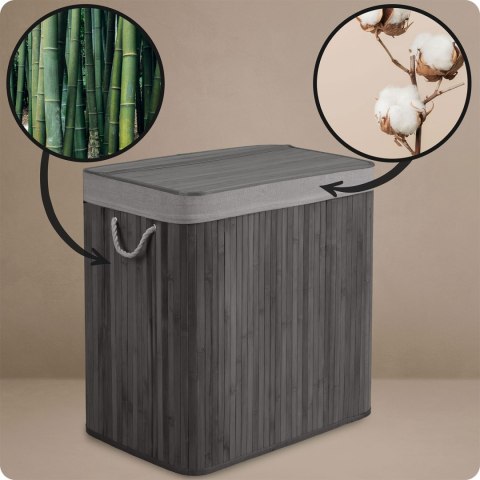Bambusowy kosz na pranie bieliznę z pokrywą 150 l Massido