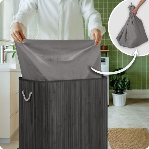 Bambusowy kosz na pranie bieliznę z pokrywą 150 l Massido