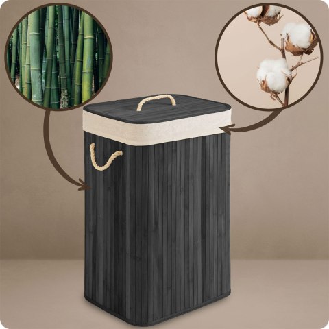 Bambusowy kosz na pranie bieliznę z pokrywą 72 l Massido