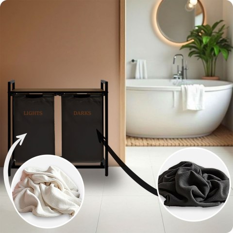 Kosz na pranie bieliznę dwukomorowy na stelażu 80 l Massido