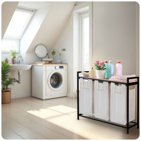 Kosz na pranie bieliznę trzykomorowy na stelażu 120 l Massido