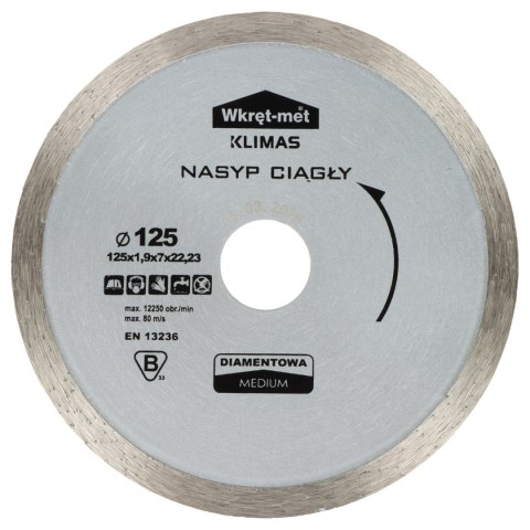 TARCZA DIAMENTOWA DO CIĘCIA NA NA MOKRO Z NASYPEM CIĄGŁYM TDP-125M 125 mm WKRĘT-MET KLIMAS
