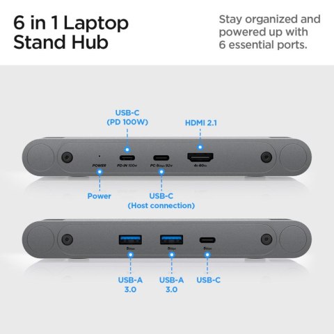 Spigen LD204H Laptop Stand Hub - Podstawka / stojak pod laptopa z Hubem 6 w 1 (Space Grey)